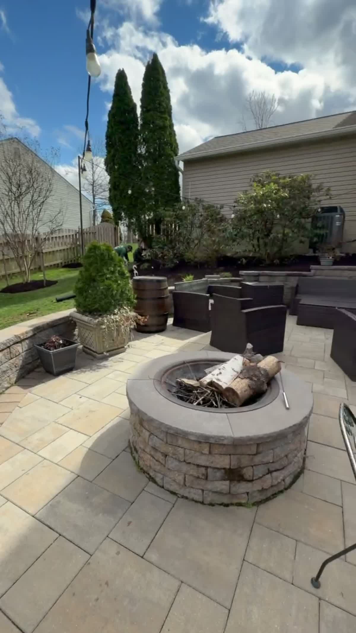 Paver patio with firepit installed by Green Diamond Landscaping in Maryland